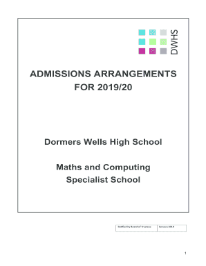 Fillable Online Dwhs Admissions Arrangementsfor 2019 20 As