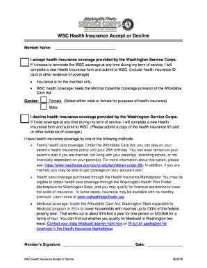 Fillable Online WSC Health Insurance Accept or Decline Fax Email Print ...