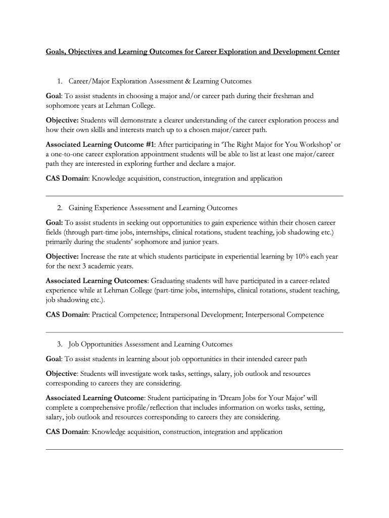 Fillable Online Goals, Objectives and Learning for Career Fax Email Print pdfFiller