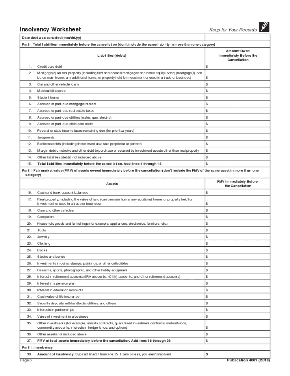 2018 2019 IRS Publication 4681 Editable Online Blank in PDF