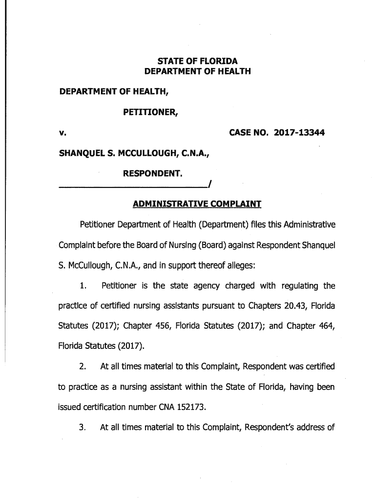 WHAT IS AN ADMINISTRATIVE COMPLAINT IN THE FLORIDA DEPARTMENT OF HEALTH visual data 4