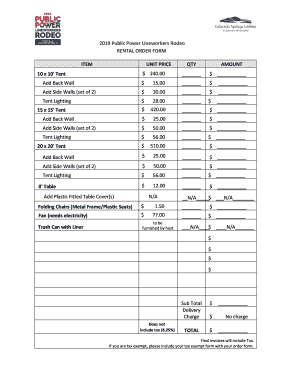 Fillable Online 2019 Public Power Lineworkers Rodeo Tent Order Form Fax ...