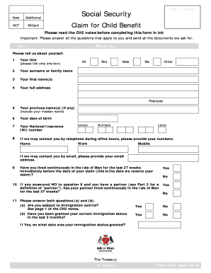 Isle of Man Child Benefit Claim Form