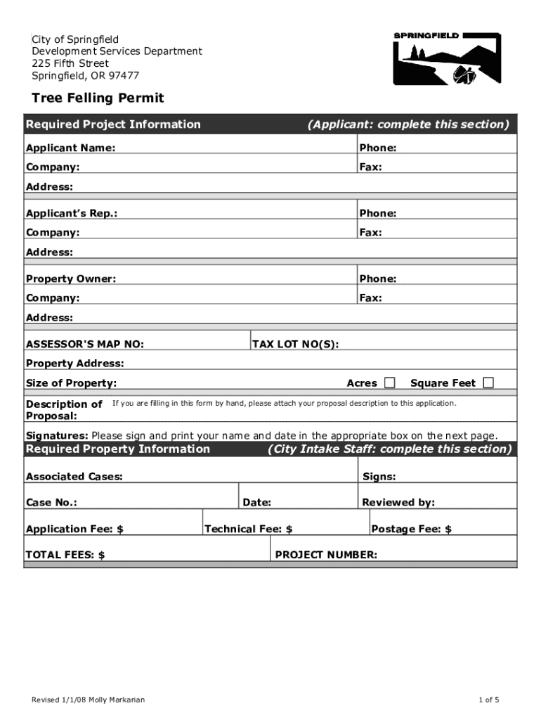 Tree Felling Permit - City of Springfield Oregon Preview on Page 1