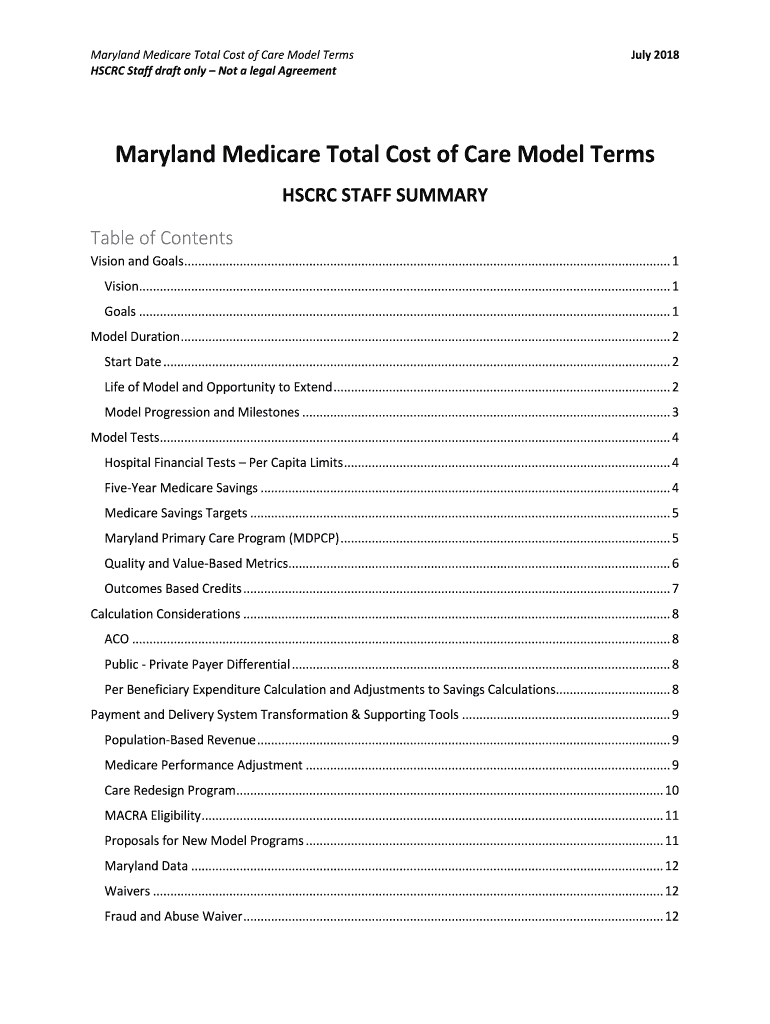Fillable Online hscrc state md Maryland Total Cost of Care ModelCenter