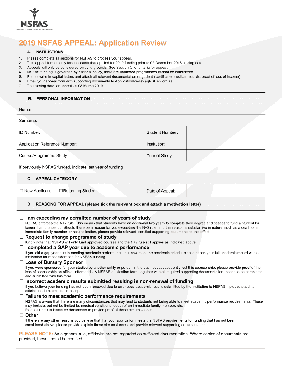 NSFAS Appeal Form