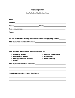 Happy Dog Ranch New Volunteer Registration Form Name: Address: