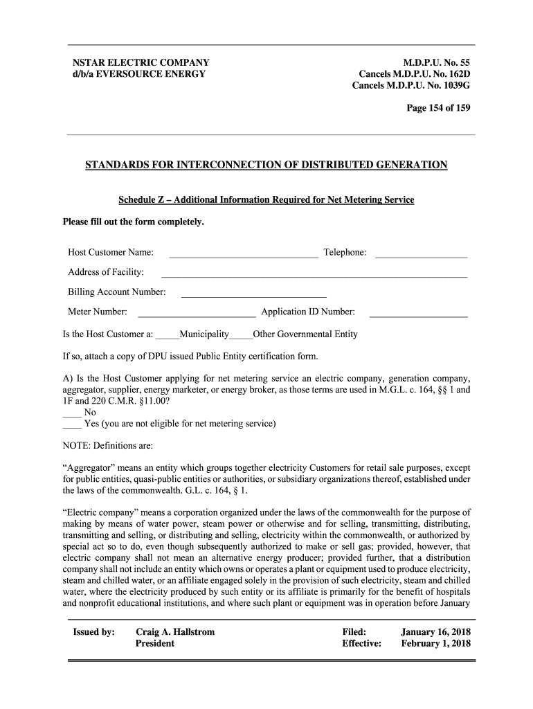 2018 2022 Form Eversource Energy Schedule Z Fill Online Printable 