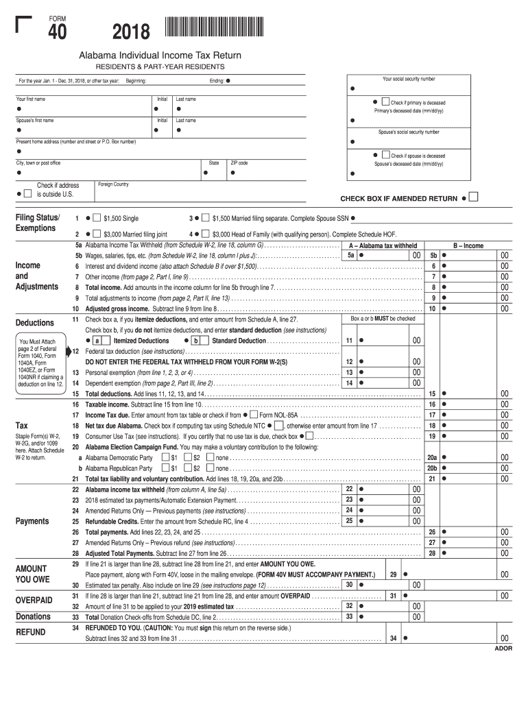 2018 2020 Form AL ADoR 40 Fill Online Printable Fillable Blank 