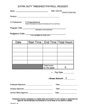 EXTRA DUTY TIME SHEET/PAYROLL REQUEST