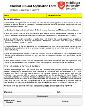 Student ID Card Application Form - Middlesex University