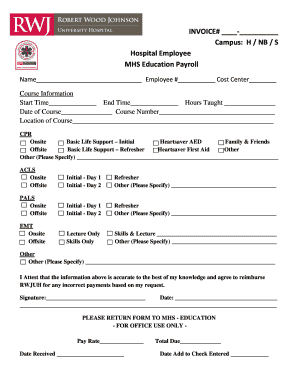 INVOICE# - Campus: H / NB / S Hospital Employee MHS Education ...