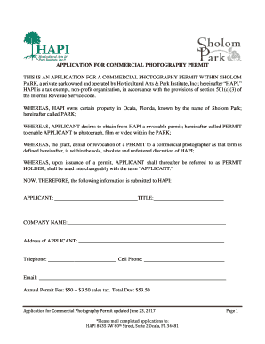 Commercial Photography Permit Application