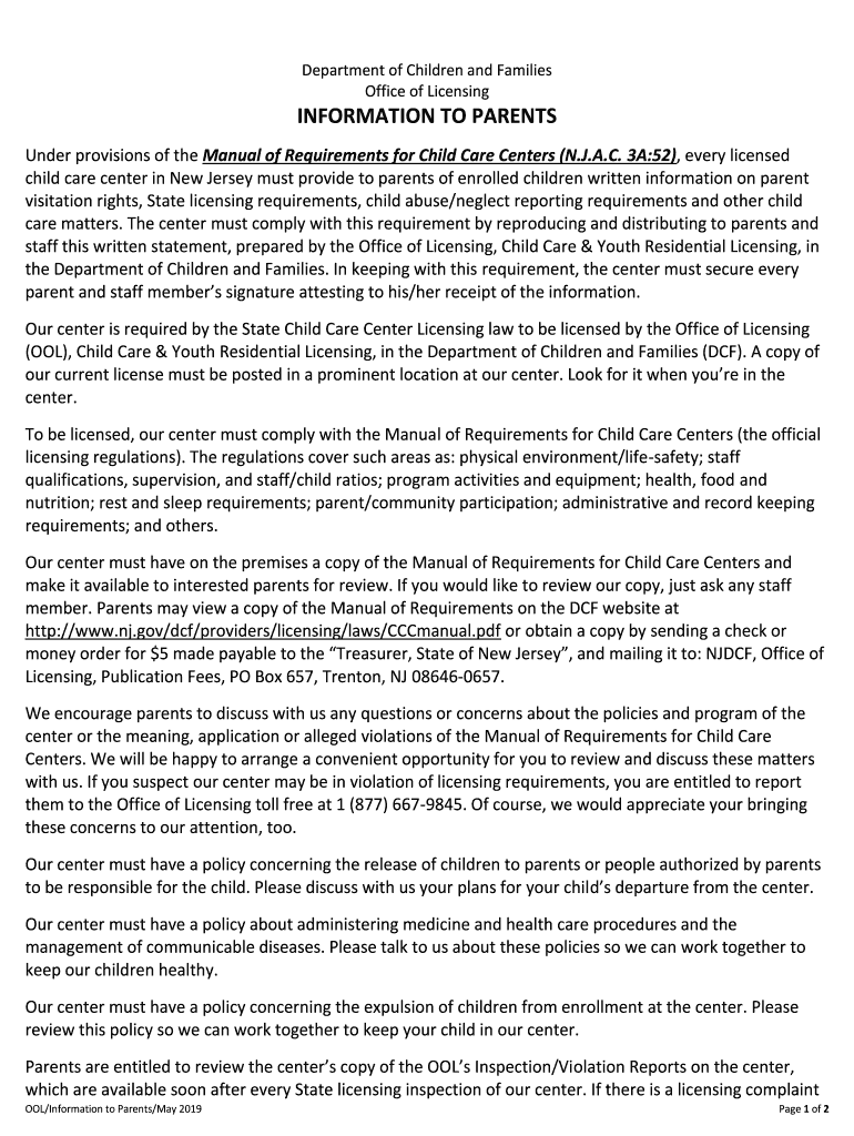 Child Care Manual Revisions Posted - Child Care Aware NJ Preview on Page 1