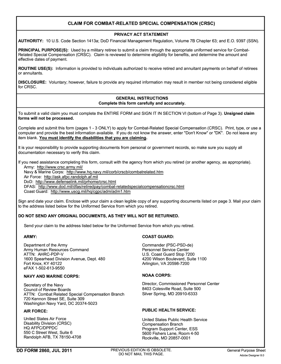Dd Form 2860 Download Sample In PDF