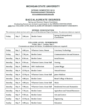 Fillable Online commencement msu Schedules - MSU Commencement ...