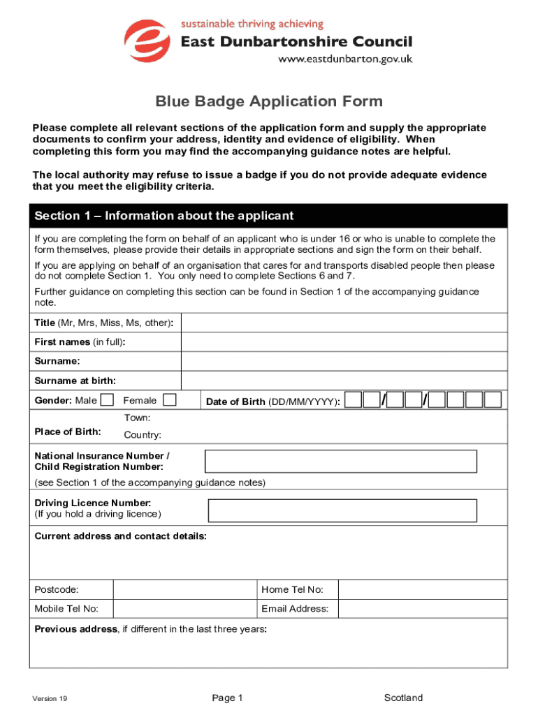 Scotland Blue Badge Application Fill Online Printable Fillable 