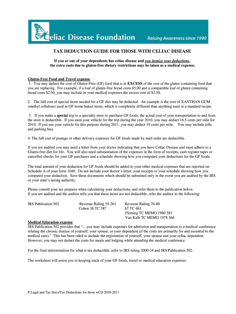 Fillable Online Tax Deductions for Gluten Free FoodNational Celiac