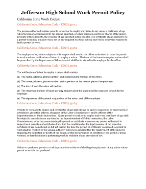 Fillable Online Images for is it true Jefferson High School Work Permit ...