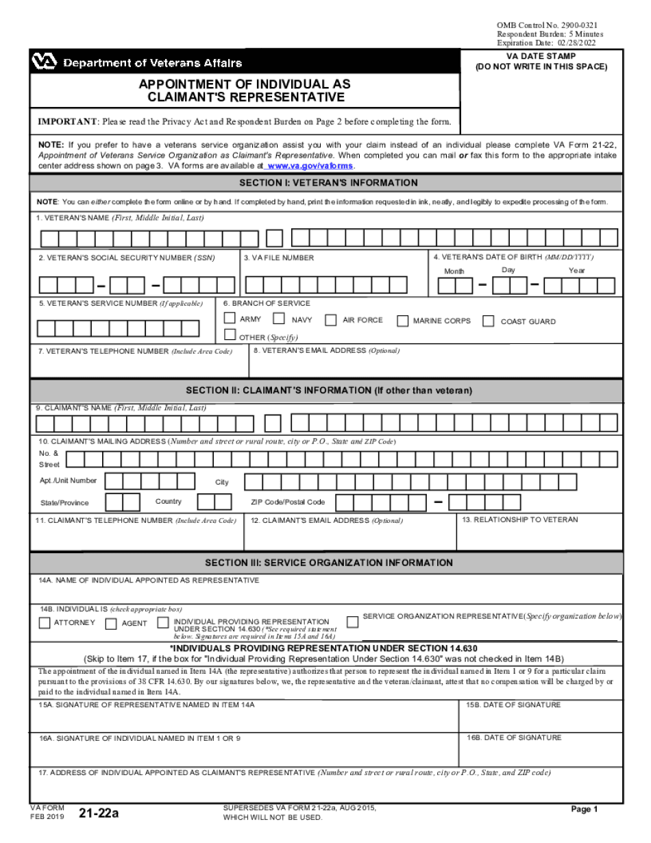 Fillable Va Form 21-22A | Free Printable PDF Sample