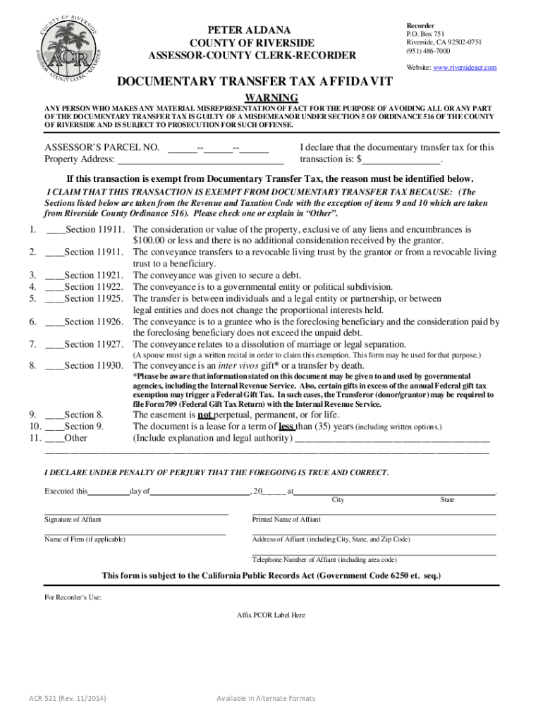 documentary transfer tax affidavit Preview on Page 1