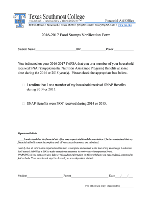 2016-2017 Food Stamps Verification Form - tsc.edu