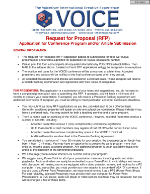 Images for is it realPrint FormVOICE RFP1 (rev. 091211)Request for Proposal (RFP) Application for Conference Program and/or Article Submission GENERAL INFORMATION: This Request For Proposals (RFP) application applies to submissions for both live VOIC