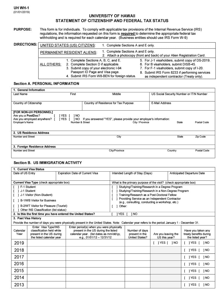 uh wh 1 jan 2019 form 1040 Preview on Page 1