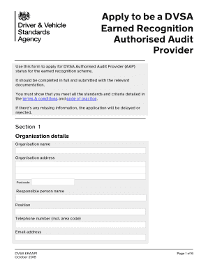 Fillable Online Apply to be a DVSA earned recognition authorised audit ...
