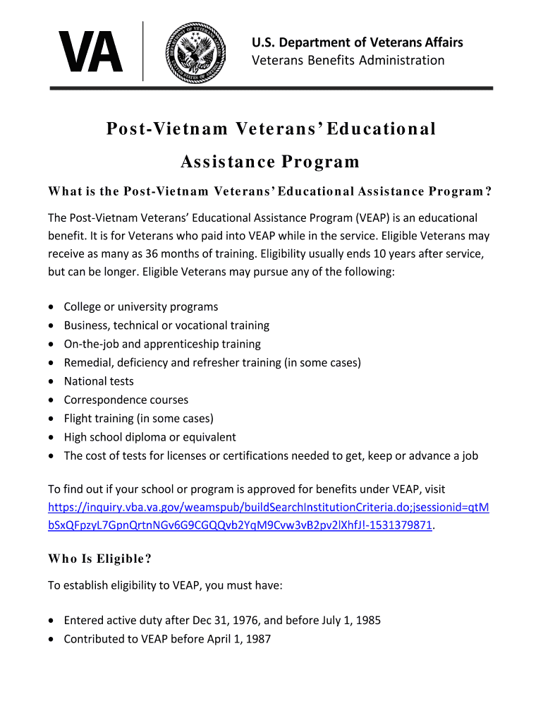 Fillable Online A Brief History of Veterans' Education Benefits and