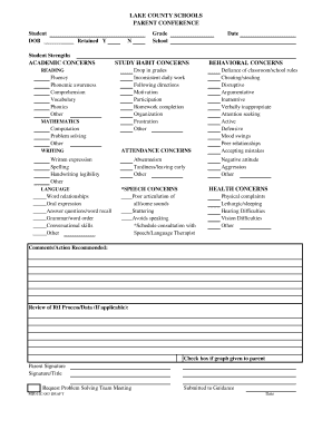 Fillable Online Parent Teacher Conference Form to inform parents about ...