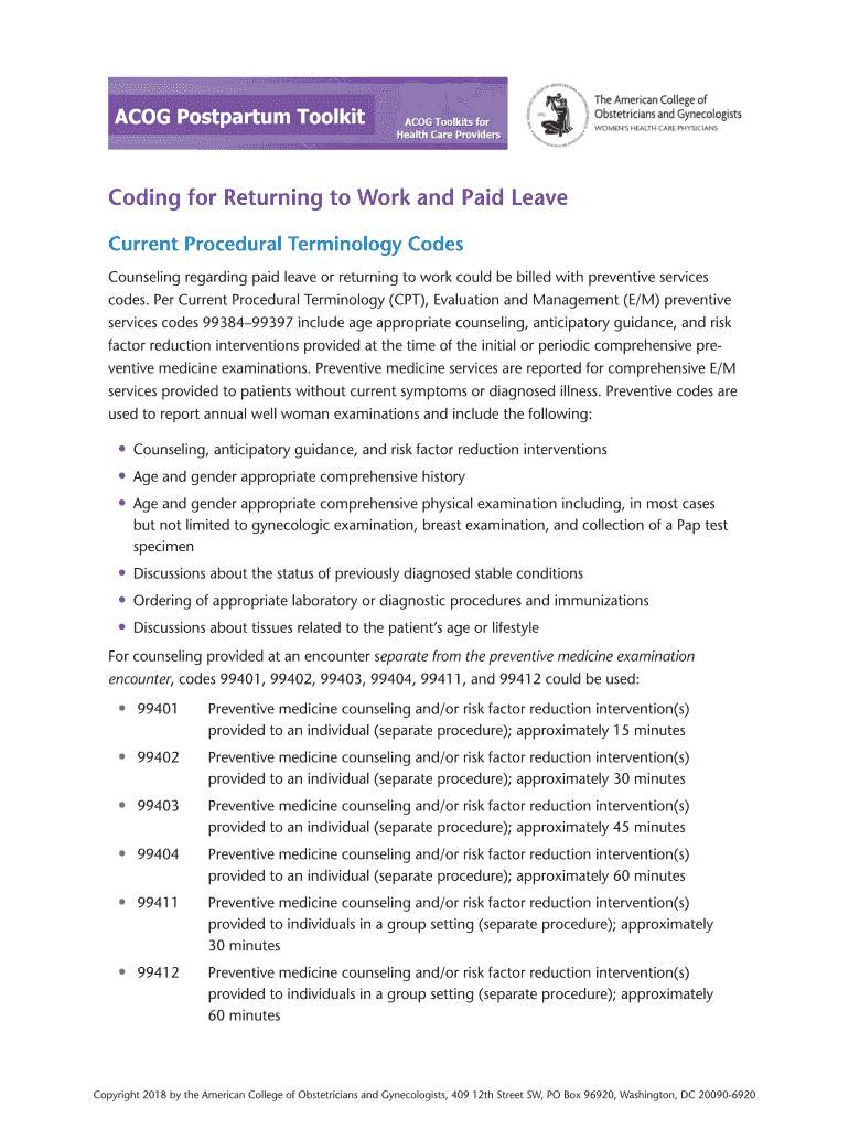 Fillable Online Coding for Returning to Work and Paid Leave ACOG Fax