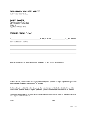 Vender Certificate - Tappahannock Farmers' Market