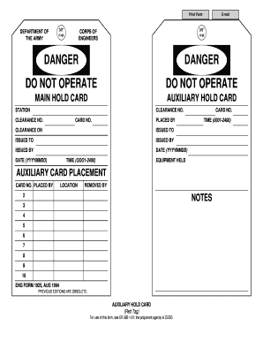 ENG FORM 1925 Main and Auxiliary Hold Card AUG 1994. ENG FORM 1925 Main and Auxiliary Hold Card AUG 1994