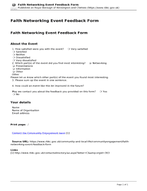 Faith Networking Event Feedback Form