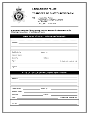 UK Shotgun Firearm Transfer Form Blank Fillable Template Fill Out 
