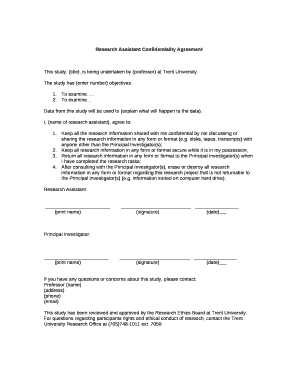 Research Assistant Confidentiality Agreement - Trent University