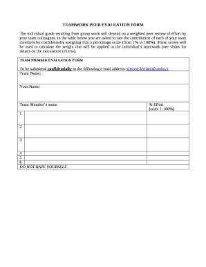 TEAMWORK PEER EVALUATION FORM