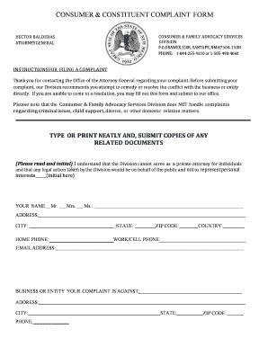 Paper Complaint Forms - New Mexico Attorney General
