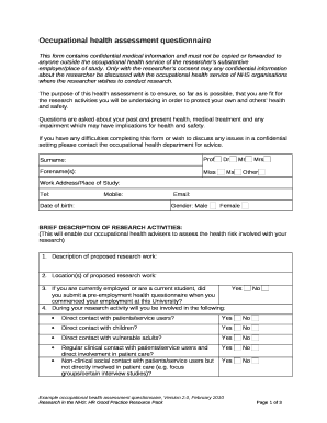 occupational health assessment template