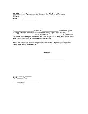 Draft Child Support Agreement for Waiver of Arrears