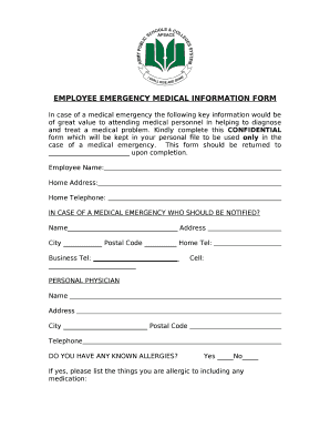 EMPLOYEE EMERGENCY MEDICAL INFORMATION FORM