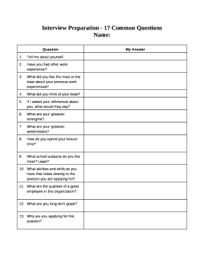 Fillable 8 Sample Interview Questionnaire Forms Form Samples to Submit
