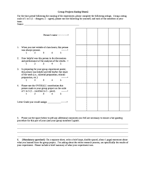 Group Projects Rating Sheet