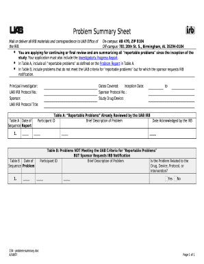Problem Summary Sheet (FOR234) Doc Template | pdfFiller