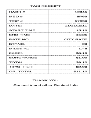 Taxi Receipt Template