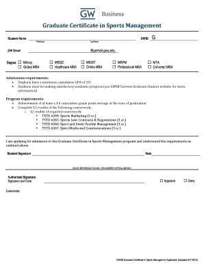 GWSB Graduate Certificate in Sports Management Application