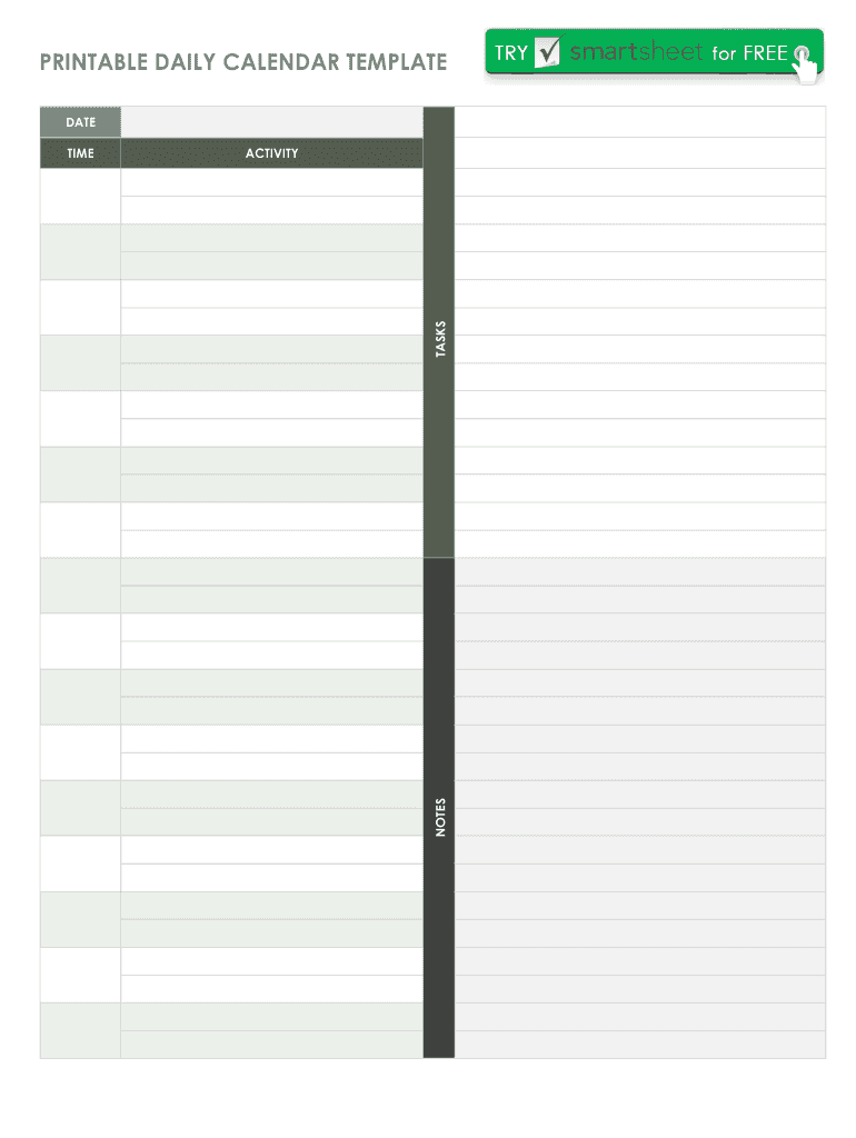 Fillable Online PRINTABLE DAILY CALENDAR TEMPLATE Fax Email Print ...