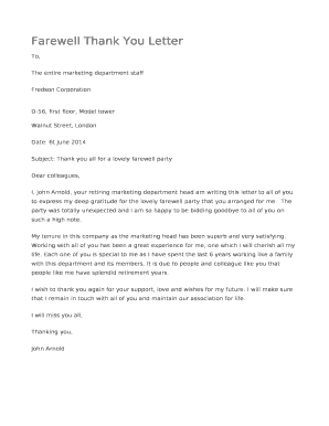 Farewell Thank You Letter