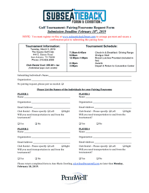 Fillable Online Golf Tournament: Pairing/Foursome Request Form ...